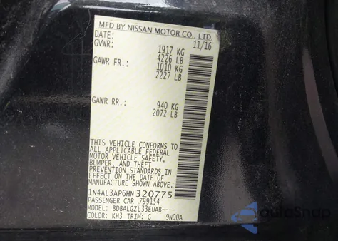 2017 Nissan Altima 2.5 S from USA, damaged, VIN 1N4AL3AP6HN320775